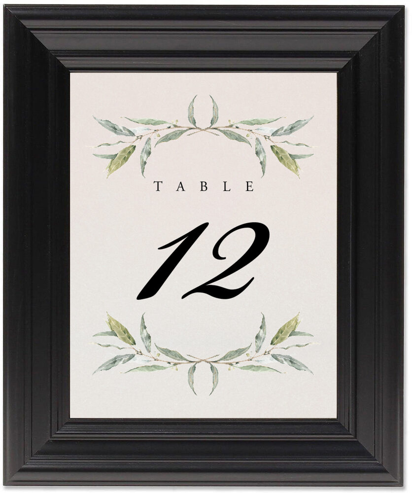 Framed Photograph of Laurel Wreath and Greenery Table Numbers