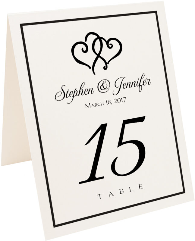 Photograph of Tented Linked Hearts Table Numbers