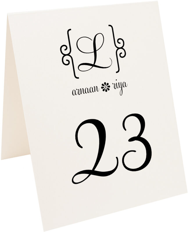 Photograph of Tented Feel Script Monogram Table Numbers