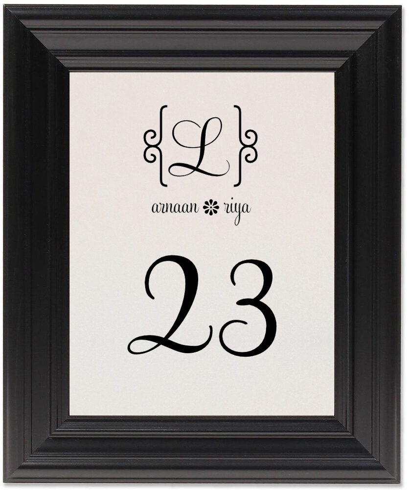 Framed Photograph of Feel Script Monogram Table Numbers