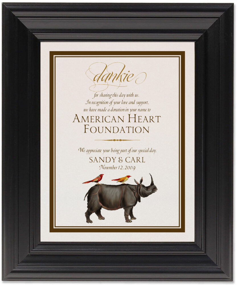 Framed Photograph of Rhino and Red Birds Donation Cards