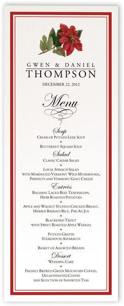 Poinsettia Winter And Holiday Wedding Reception Menu Cards