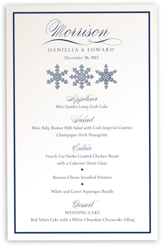 Photograph of Snowflake Drawing Pattern Wedding Menus