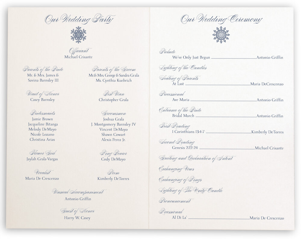 Photograph of Snowflake Drawings Pattern Wedding Programs