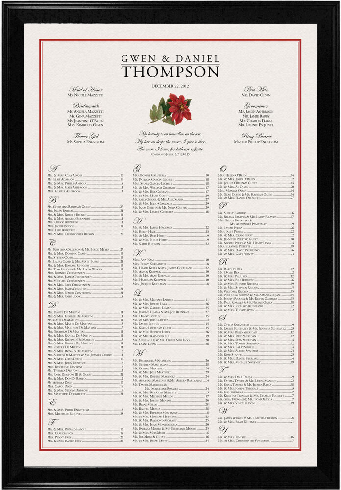 Photograph of Poinsettia Seating Charts