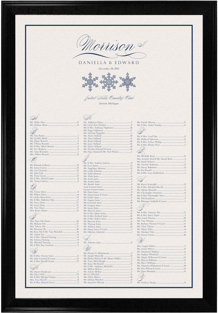 Photograph of Snowflake Drawings Pattern Seating Charts