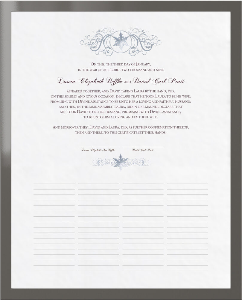 Photograph of Curly Sue Snowflake Wedding Certificates