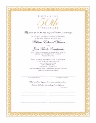 Golden Anniversary Celtic Band Certificate