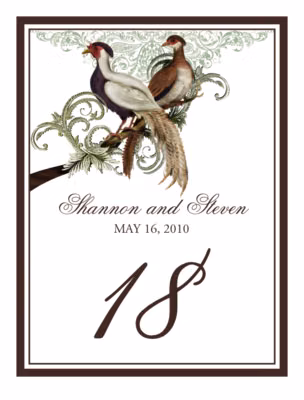 Asian Peace Birds Table Numbers