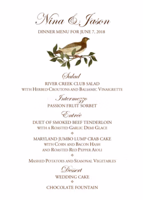 Brown Birds Menus