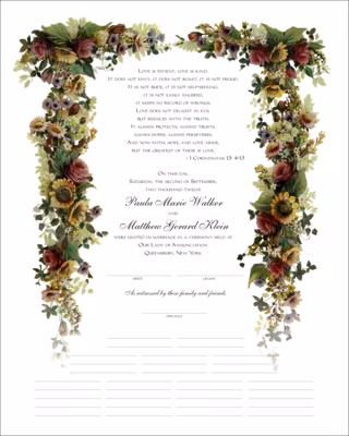 Burgundy Roses and Sunflowers Certificate