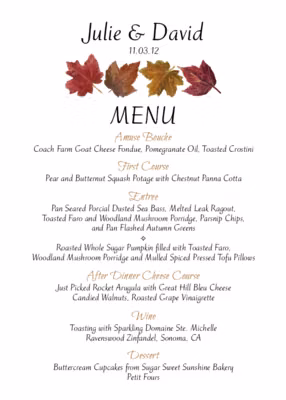 Colorful Leaf Pattern Menus