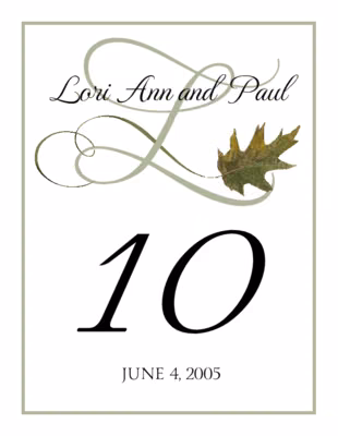 Wispy Oak Leaf Table Numbers