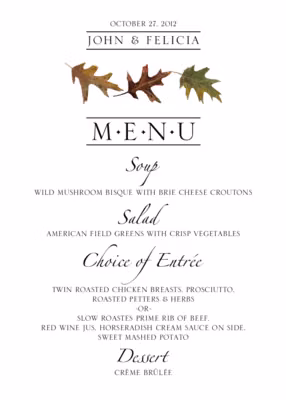 Oak Pattern Menus