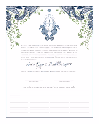 Paisley Seahorse Monogram Certificate