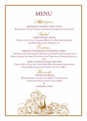 Pompous Peacock Menus