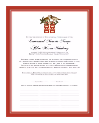 Two Birds Double Happiness Certificate