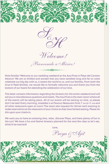 Damask Twist Welcome Letter Contemporary and Classic Wedding Programs