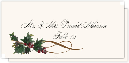 Holly Swirl Winter, Snowflake, and Holiday Place Cards