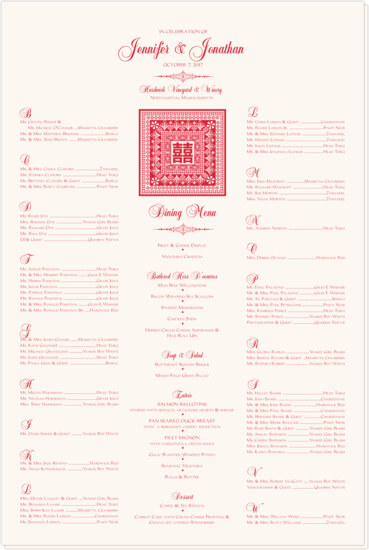 Orient Pattern with Double Happiness Symbol Far-East Inspired Seating Charts