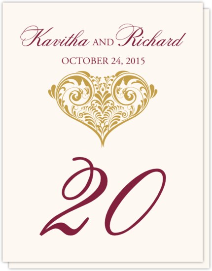 Paisley Power Heart Contemporary and Classic Table Numbers