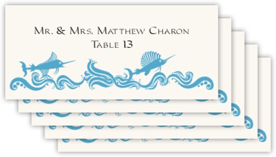 Wavy Sea Creatures Beach, Seashell, and Fish Place Cards