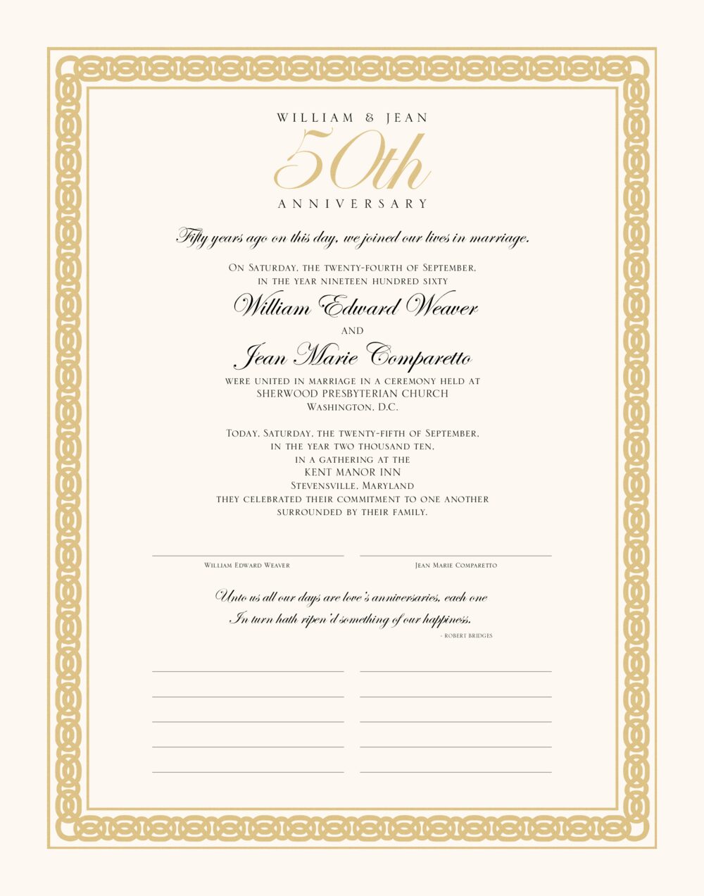 Golden Anniversary Celtic Band Anniversary Certificates