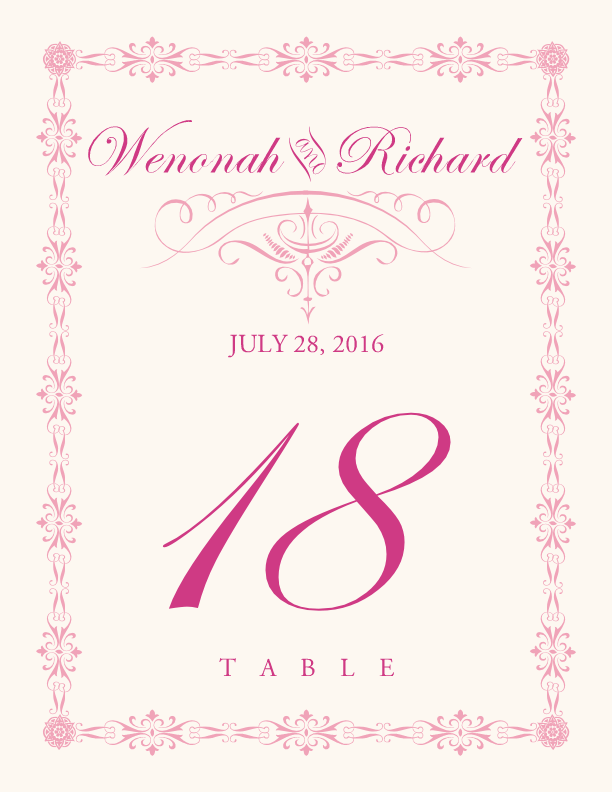A Kiss Goodnight Contemporary and Classic Table Numbers