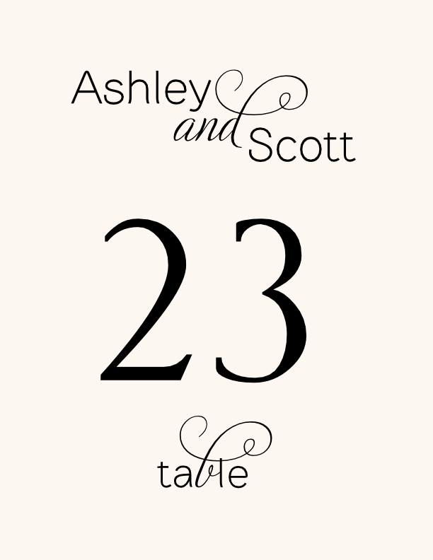 Adios Script Monogram 10 Contemporary and Classic Table Numbers