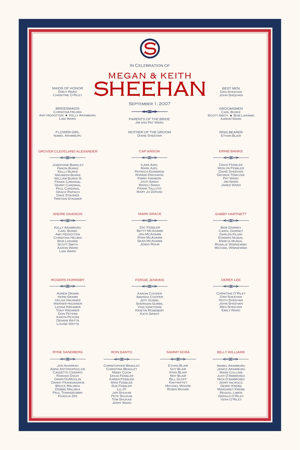 Another Day at Wrigley Contemporary and Classic Wedding Seating Charts