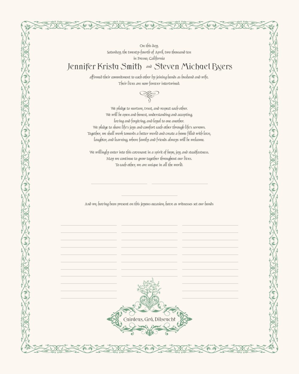 Bailey's Celtic Monogram Celtic Wedding Certificates