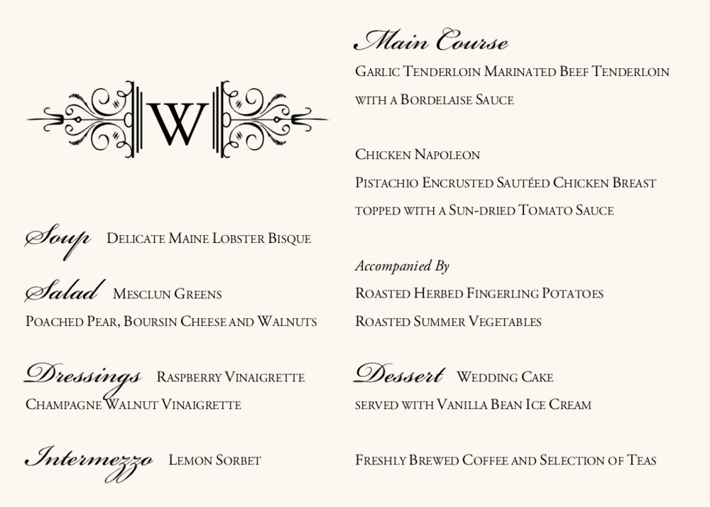Garamond Monogram 18 Contemporary and Classic Menus