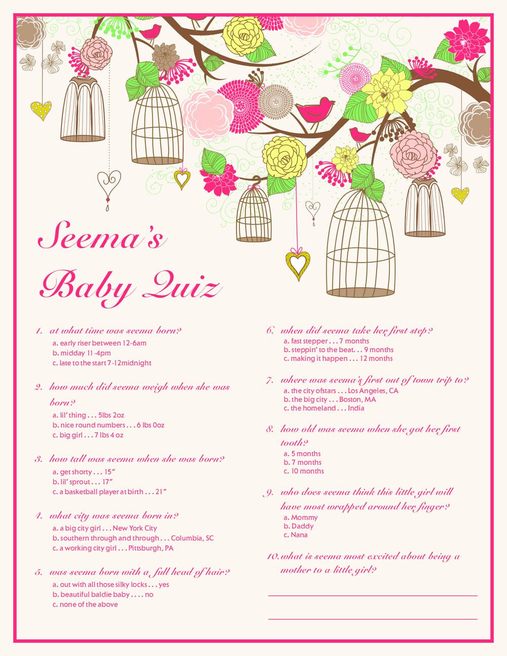 Bird Cages Baby Shower Quiz Births, Baptisms, & Mitzvahs