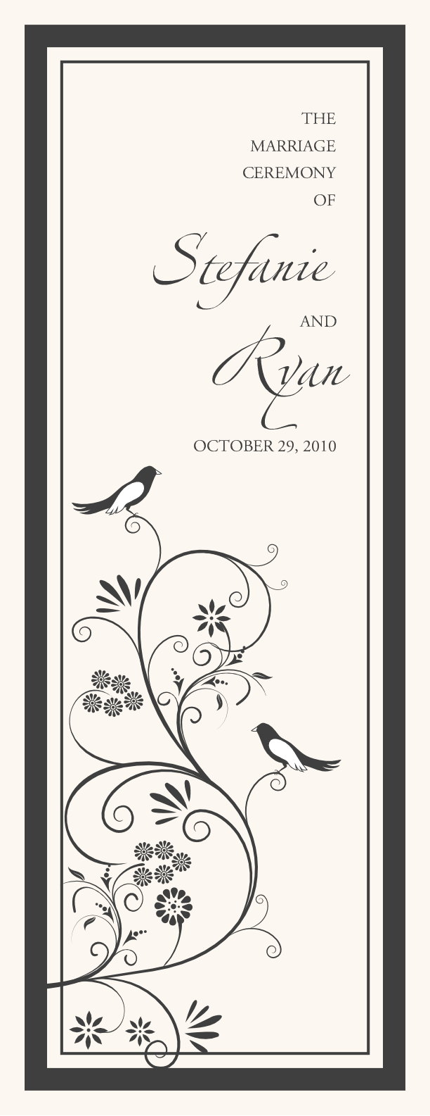 Leah and Luna Monotone Birds and Butterflies Wedding Programs