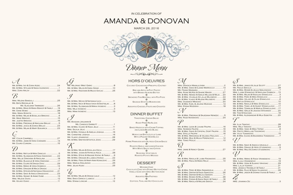 Blue Sand Dollar Beach and Seashell Wedding Seating Charts