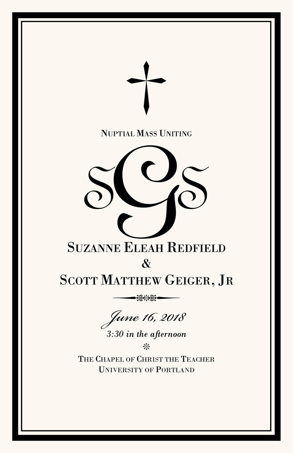 Typo Upright Monogram Full Catholic Mass (12 Pages) Contemporary and Classic Wedding Programs