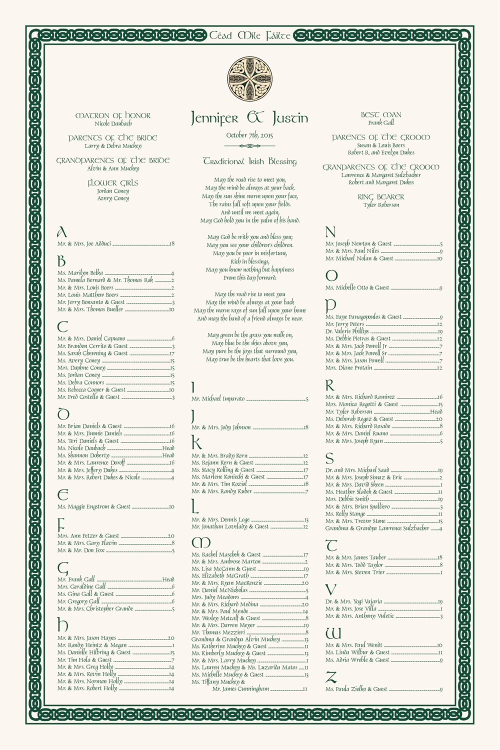 Céad Míle Fáilte - A Thousand Welcomes Celtic Wedding Seating Charts