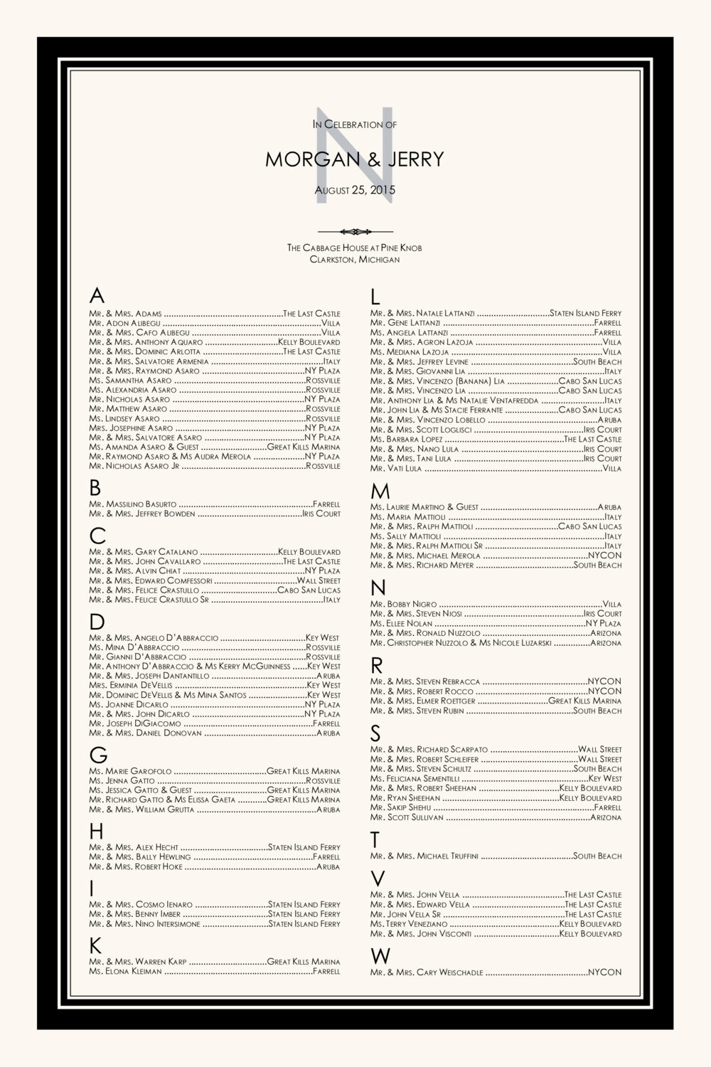 Century Monogram Contemporary and Classic Wedding Seating Charts