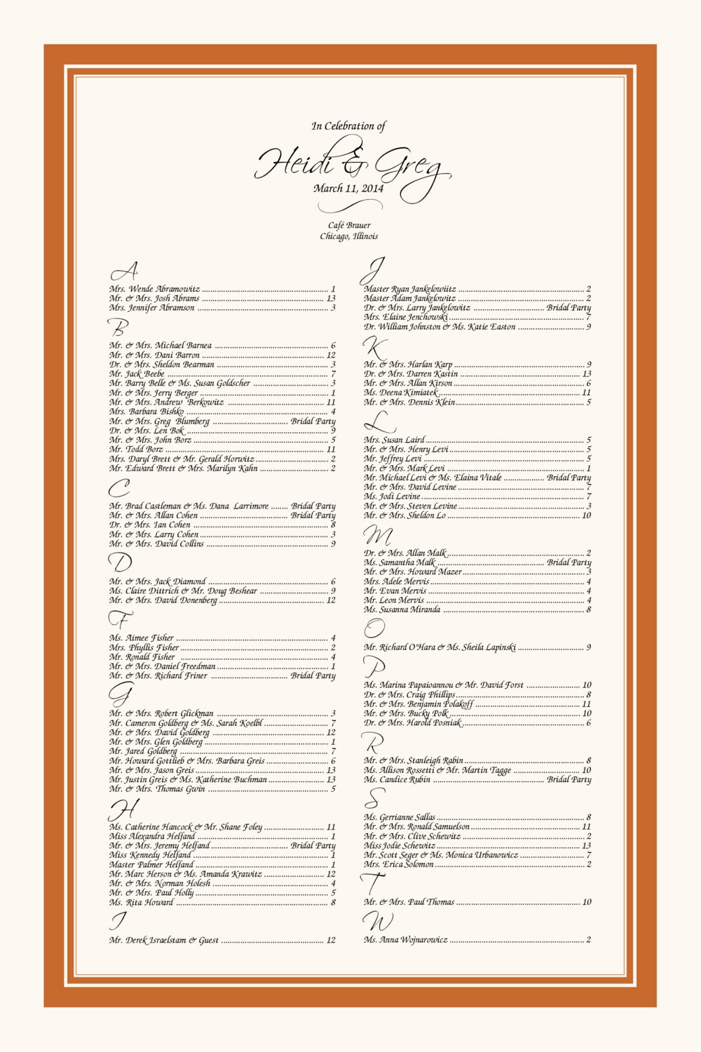 Scriptina and Chancellor Contemporary and Classic Wedding Seating Charts