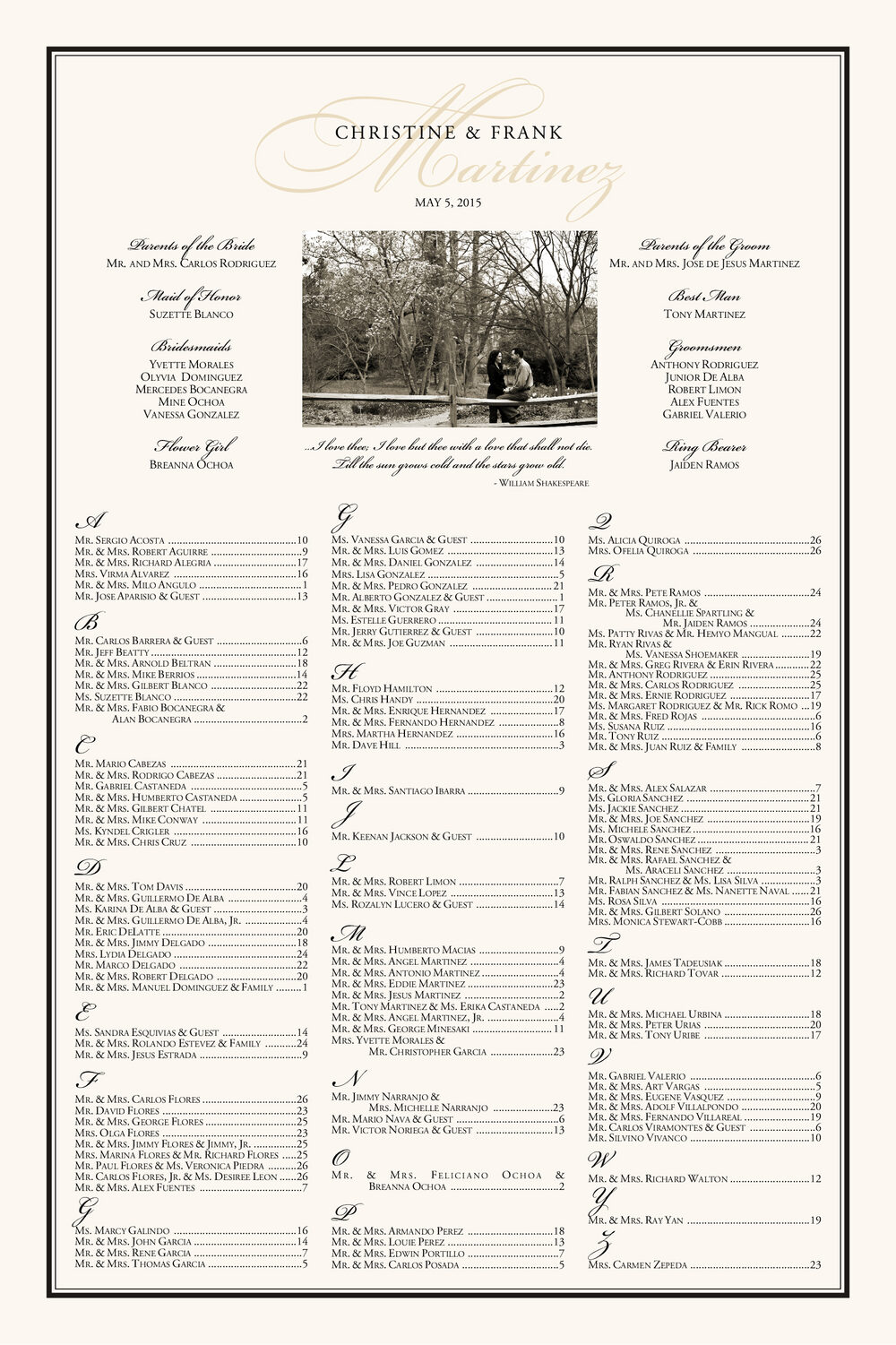Charming Romantic Photography Wedding Seating Charts
