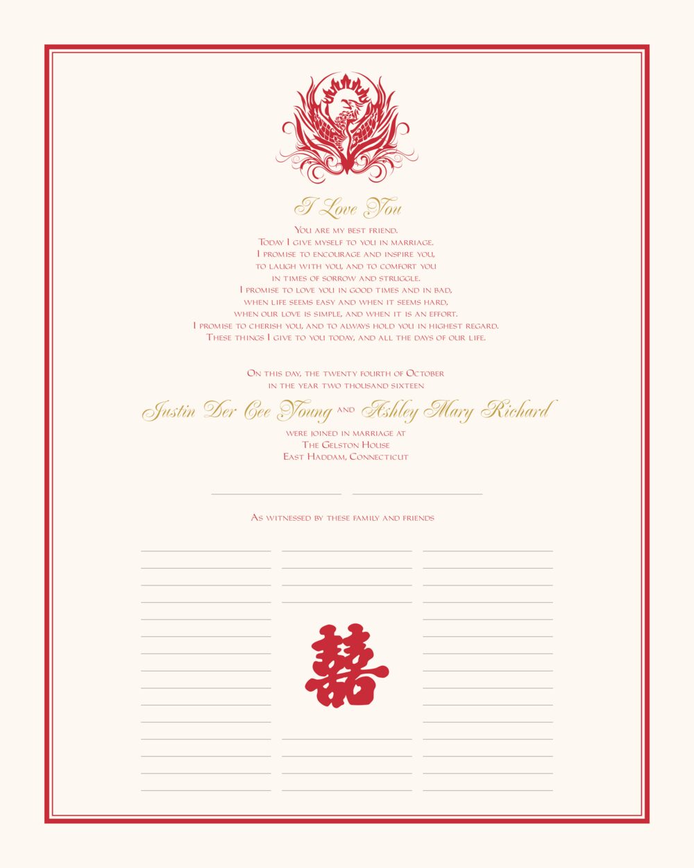 Phoenix Chinese, Japanese, and Eastern Inspired Wedding Certificates