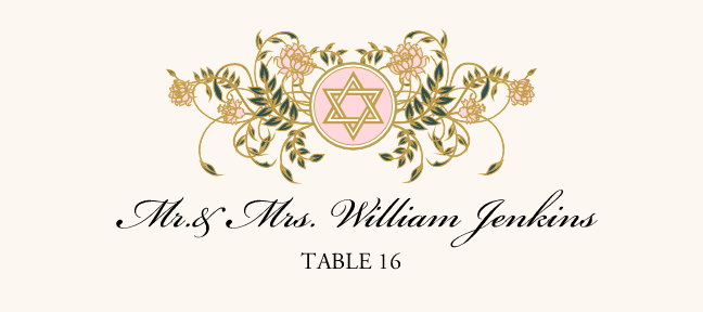 Colorful Shield of David Wedding Place Cards and Escort Cards
