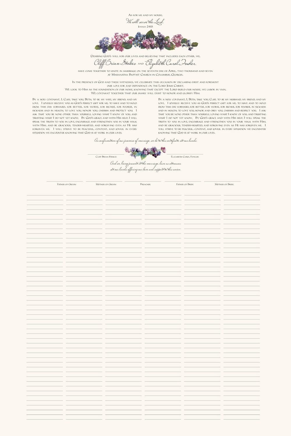 Colorful Hydrangea Flower Wedding Certificates