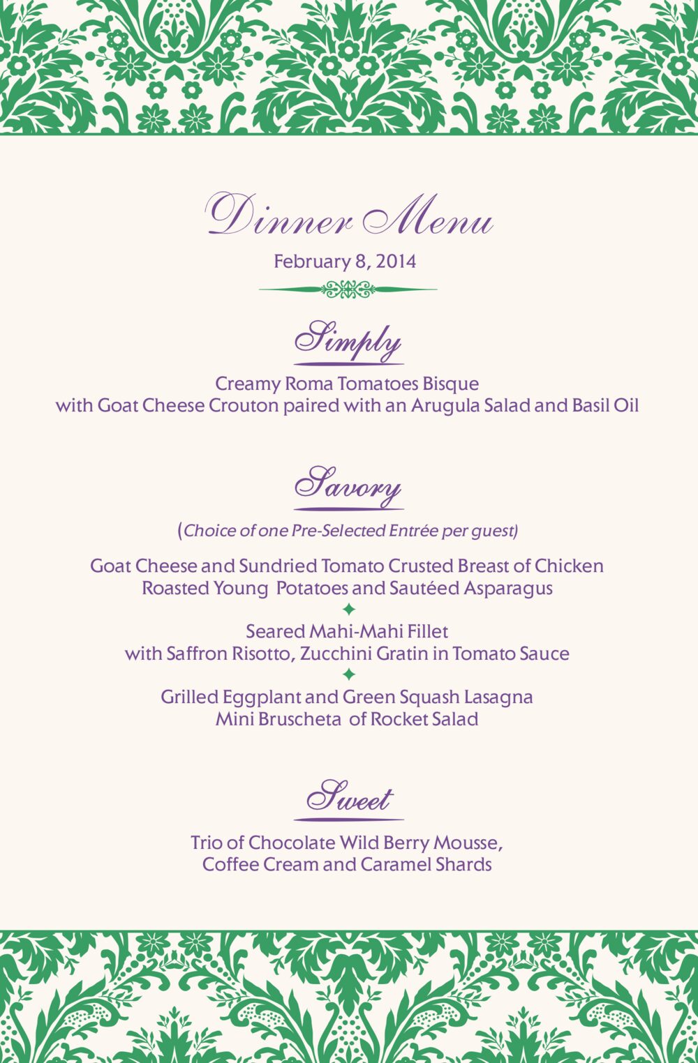 Damask Twist Contemporary and Classic Menus