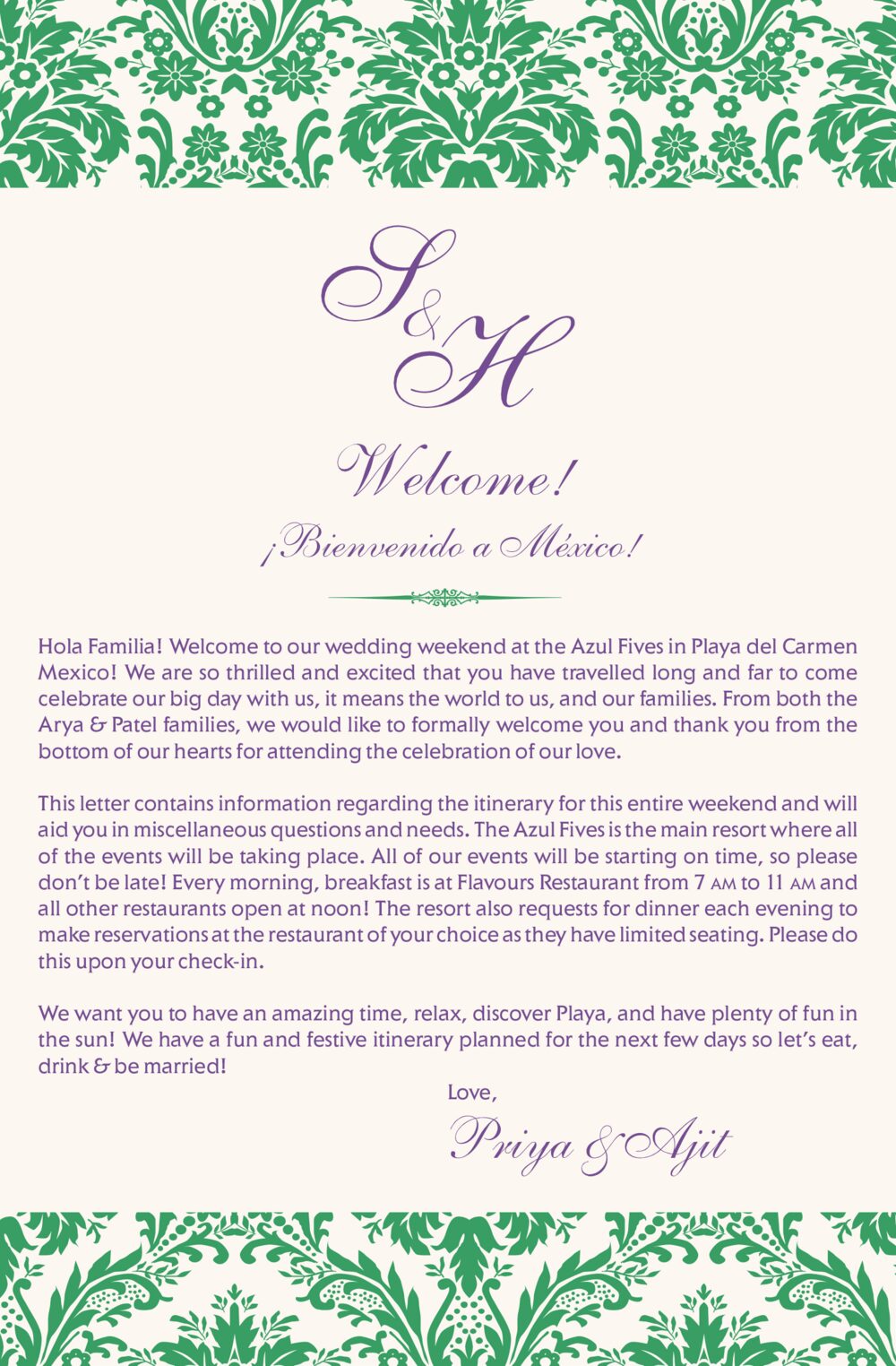 Damask Twist Welcome Letter Contemporary and Classic Wedding Programs