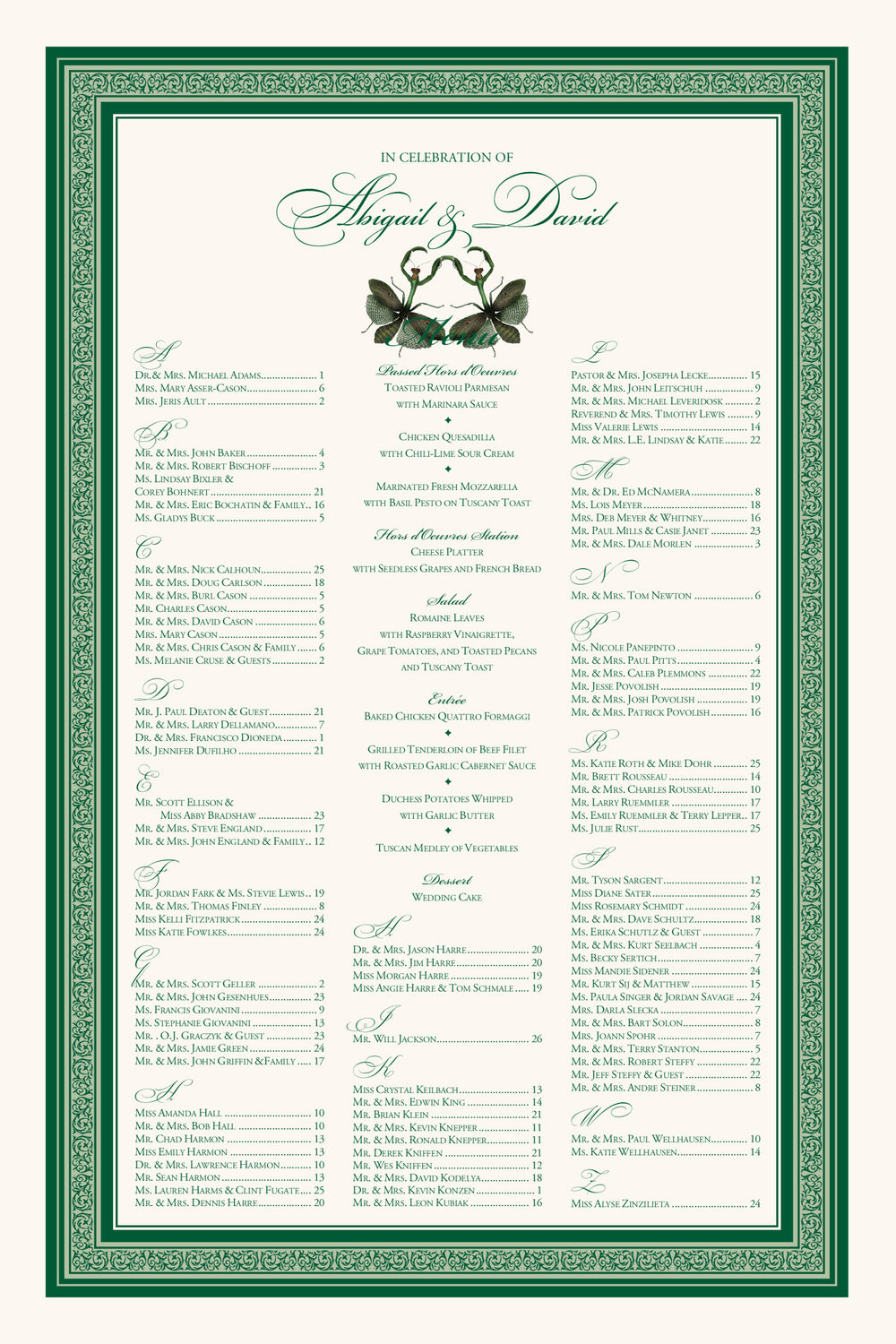 Dancing Mantis Birds and Butterflies Seating Charts