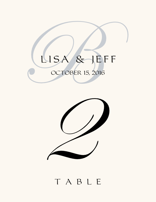 Edwardian Monogram 28 Contemporary and Classic Table Numbers