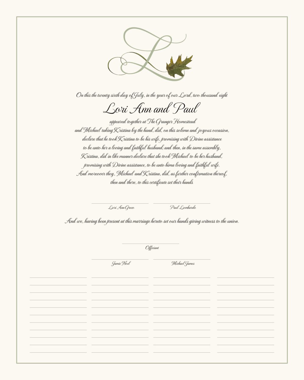 Wispy Oak Leaf Autumn Leaves Wedding Certificates