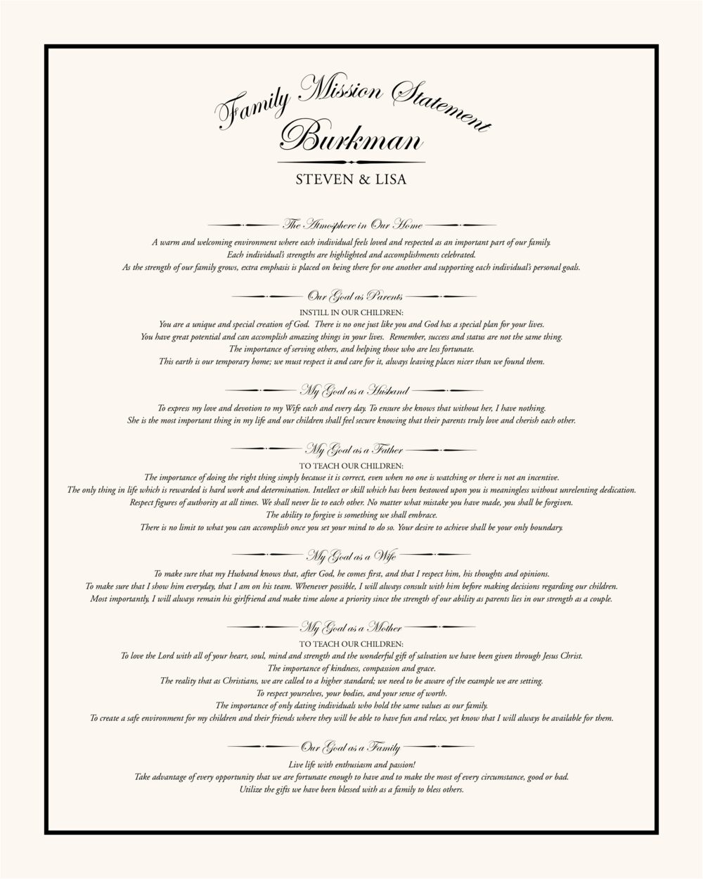 Family Mission Statement Contemporary and Classic Wedding Certificates