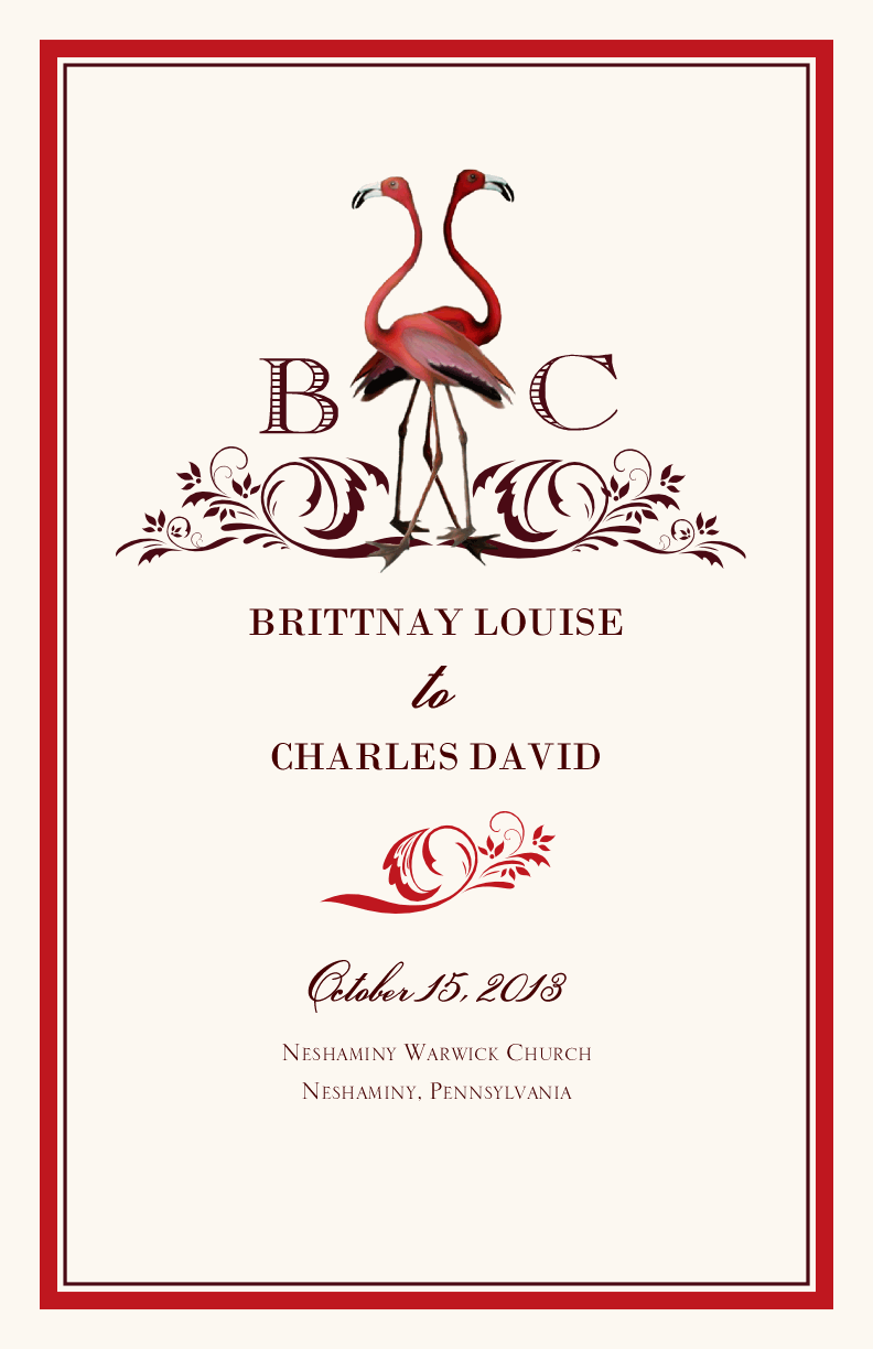 Fiery Flamingos Birds and Butterflies Wedding Programs